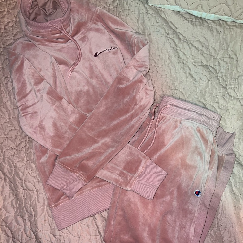 New pink suede champion hoodie/sweater and joggers matching set